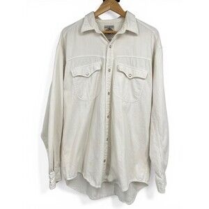 Banana Republic Adventure Outfitters Shirt L White Pearl Snap Safari 80s VTG